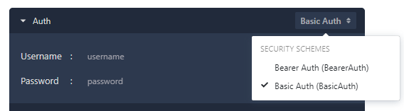 selecting security scheme from drop down